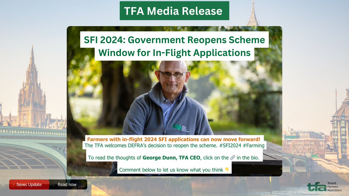 Great news! DEFRA has confirmed that c. 3000 individuals with in-flight 2024 SFI applications in England, previously told they couldn’t proceed, will now have opportunity to do so. The TFA welcomes this decision, ensuring fair access to vital support. See News🔗 in bio for more.