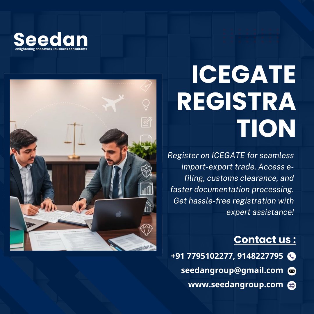 SeedanGroup's tweet photo. Simplify Your Import-Export Journey with ICEGATE Registration!
📞 +91 7795102277 / 9148227795
📧 seedangroup@gmail.com
🌐 https://t.co/FlMfTBdRsF
#ICEGATERegistration #ImportExportIndia #CustomsClearance #EFilingIndia #TradeSimplified #ExportSupport #SeedanGroup https://t.co/Ae6w0J7qK7