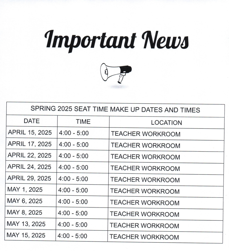 WHS Parents, the last two dates for the seat time make ups have been CANCELLED!
