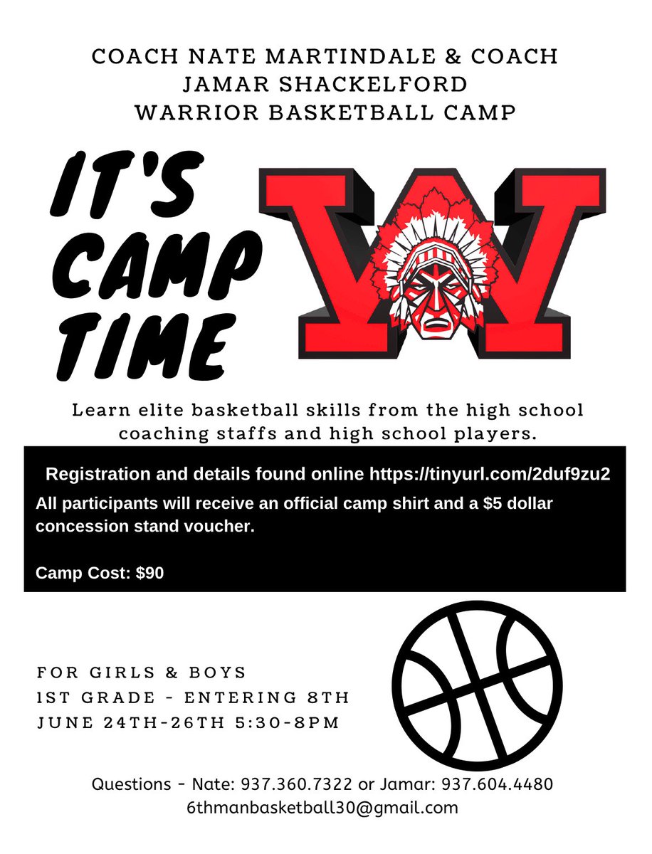 It’s that time of year again‼️‼️‼️ Calling all hoopers🚨🚨🚨We will be having our annual boys and girls basketball camp at Wayne High School June 24th-26th‼️ Everyone is welcome K-8th‼️‼️ We are looking forward to working with you‼️‼️You can register with the link below‼️👇👇👇