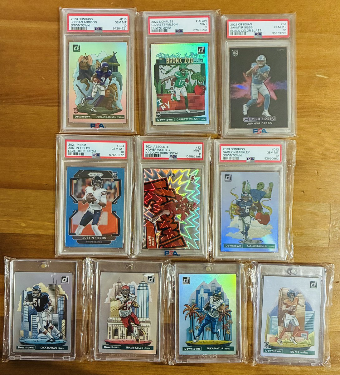 Addison $510
Garrett Wilson $450
Jahmyr Gibbs $900
Fields $130
Worthy $500
Saquon $525
Butkus $200
Kelce $350
Puka $300
Nix $750

Take the lot for $4050. Comps to $4300+