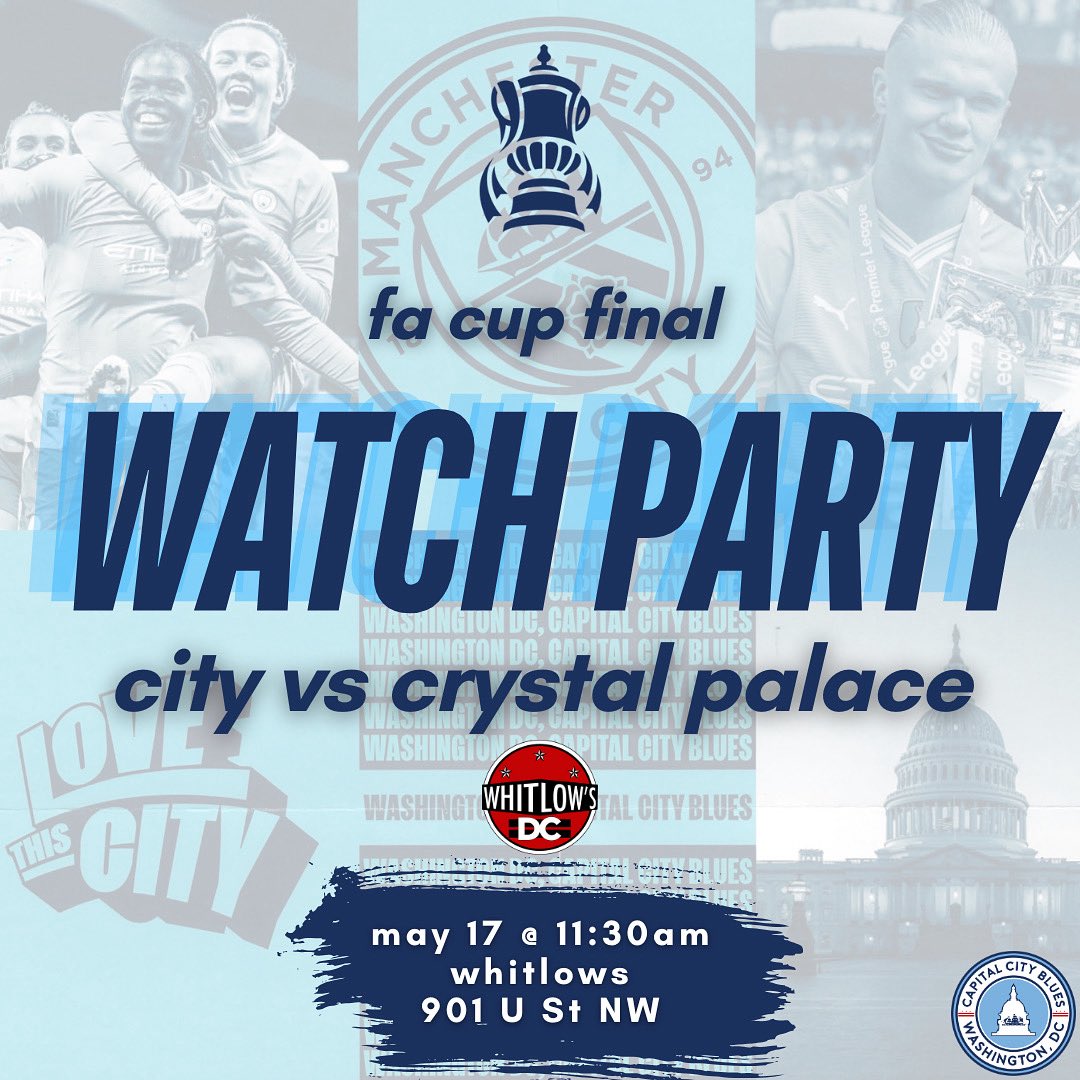 Come join the Capital City Blues as we take on Crystal Palace in the FA Cup Final!

NEW VENUE!!! We’ll be watching the final at Whitlow’s on U Street 🍻