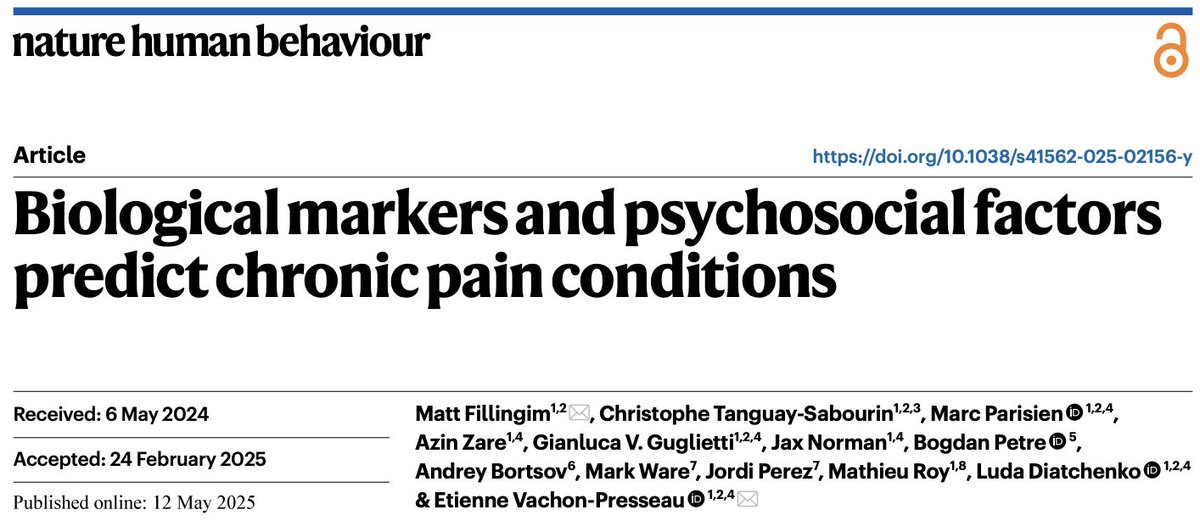 Matt Fillingim (@fillingimmatt) on Twitter photo Thrilled to share our new paper in <a href="/NatureHumBehav/">Nature Human Behaviour</a>!
nature.com/articles/s4156…
We show that combining biological 🧬 and psychosocial 📋 data offers a much stronger, more reliable path to predicting pain and diagnosis. 🧵 Thrilled to share our new paper in <a href="/NatureHumBehav/">Nature Human Behaviour</a>!
nature.com/articles/s4156…
We show that combining biological 🧬 and psychosocial 📋 data offers a much stronger, more reliable path to predicting pain and diagnosis. 🧵
