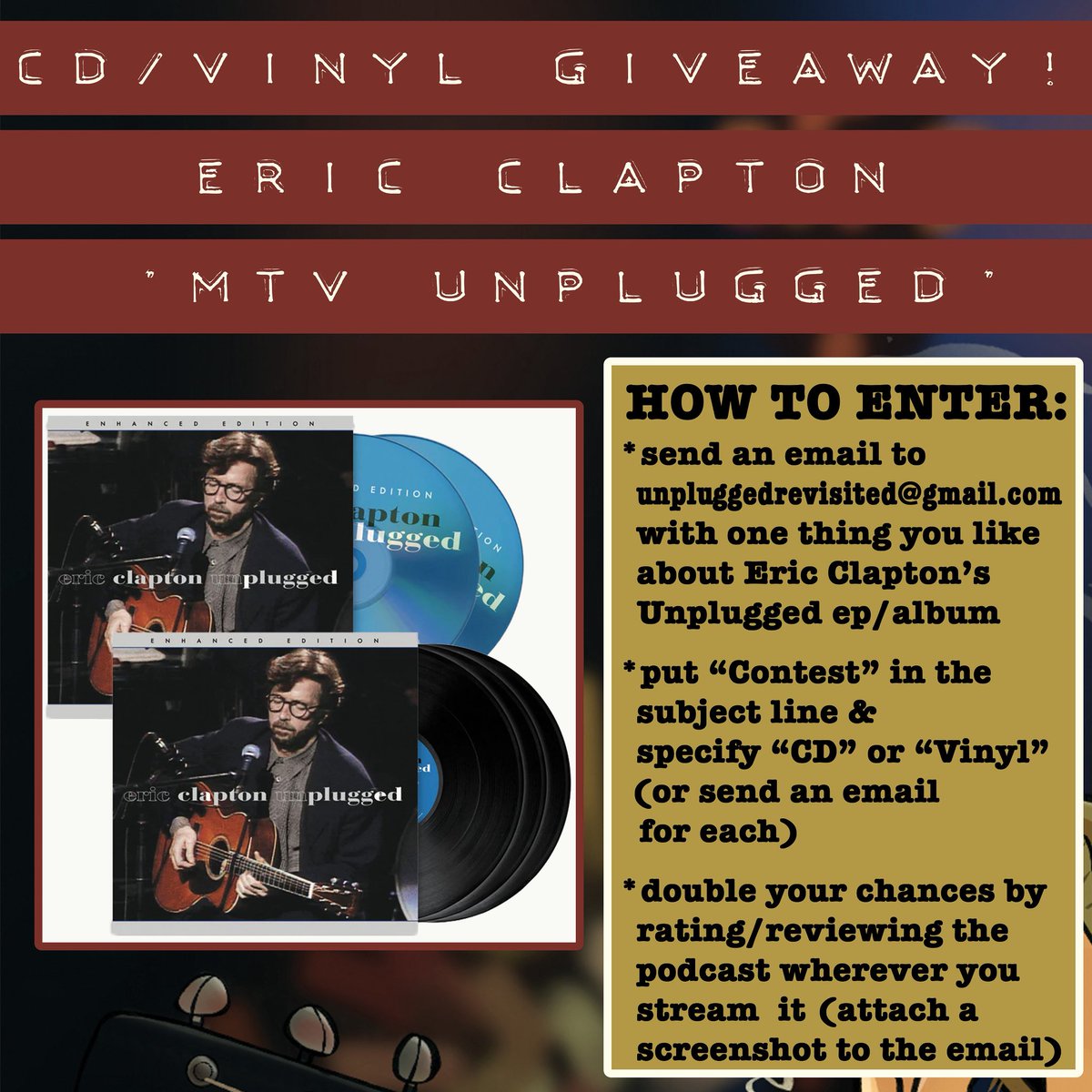 Will Hodge (@will_hodge) on Twitter photo **FREE VINYL/CD GIVEAWAY CONTEST** In partnership with <a href="/surfdogrecords/">Surfdog Records</a>, Iām running a contest for the PHENOMENAL new <a href="/EricClapton/">Eric Clapton</a> Unplugged (Enhanced Edition) on both Double CD & 3LP Vinyl formats.
Details in my newest episode of Unplugged Revisited: podcasts.apple.com/us/podcast/unp⦠**FREE VINYL/CD GIVEAWAY CONTEST** In partnership with <a href="/surfdogrecords/">Surfdog Records</a>, Iām running a contest for the PHENOMENAL new <a href="/EricClapton/">Eric Clapton</a> Unplugged (Enhanced Edition) on both Double CD & 3LP Vinyl formats.
Details in my newest episode of Unplugged Revisited: podcasts.apple.com/us/podcast/unpā¦