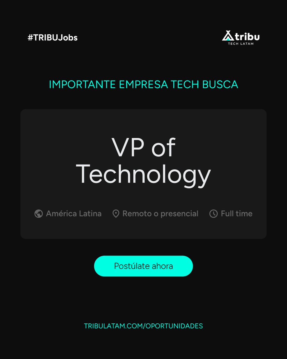 ¡Nueva oportunidad! 🚨 Importante empresa tech busca un/a VP of Technology para liderar la estrategia tecnológica y potenciar la adopción de IA en una empresa en pleno crecimiento.

🧠 Tendrás un rol estratégico, reportando directamente al CEO, impulsando una cultura AI First en