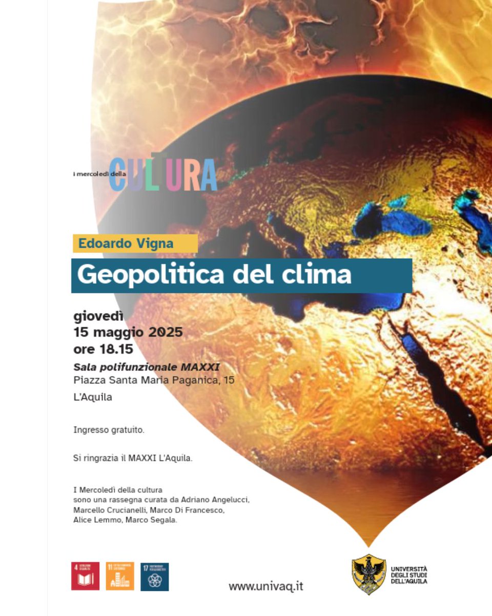 𝐂𝐚𝐥𝐞𝐧𝐝𝐚𝐫𝐢𝐨 #𝐔𝐧𝐢𝐯𝐀𝐐 - 𝐃𝐚 𝐥𝐮𝐧𝐞𝐝𝐢̀ #12maggio  𝐚 𝐥𝐮𝐧𝐞𝐝𝐢̀ #19maggio #Convegni, #seminari, #mostre, #concerti e tutti gli #eventi in programma durante questa settimana.
univaq.it/section.php?id…