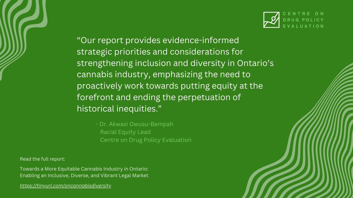 Nazlee Maghsoudi 💚🕊️❤️ (@naz_mag) on Twitter photo Just released: A new report by <a href="/drugpolicyctr/">Centre on Drug Policy Evaluation</a> offers actionable steps to strengthen inclusion and diversity in #Ontario’s #cannabis industry.
Read the new report: cdpe.org/publication/on…
#canpoli #onpoli #drugpolicy #diversity #representationmatters #cannabiscanada 1/3 Just released: A new report by <a href="/drugpolicyctr/">Centre on Drug Policy Evaluation</a> offers actionable steps to strengthen inclusion and diversity in #Ontario’s #cannabis industry.
Read the new report: cdpe.org/publication/on…
#canpoli #onpoli #drugpolicy #diversity #representationmatters #cannabiscanada 1/3