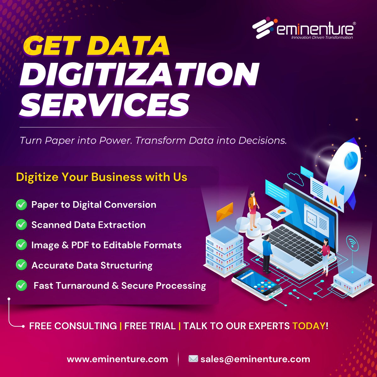 Eminenture's tweet image. Transform your cluttered data into streamlined digital assets that drive smarter decisions. Explore how we make  data work for you: tinyurl.com/2np28725

#DataDigitization #DigitalTransformation #DataManagement #BusinessEfficiency #SmartData #Eminenture #DigitizationServices