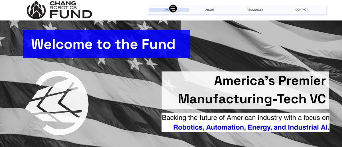 matthewachang's tweet image. AMERICA'S PREMIER MANUFACTURING VC
Chang Robotics Fund just upgraded the website - why? Because we have a lot of announcements and momentum. Make money and build start-ups, sure. We are here to equip America's manufacturers with the technology they need for the next 30 years.