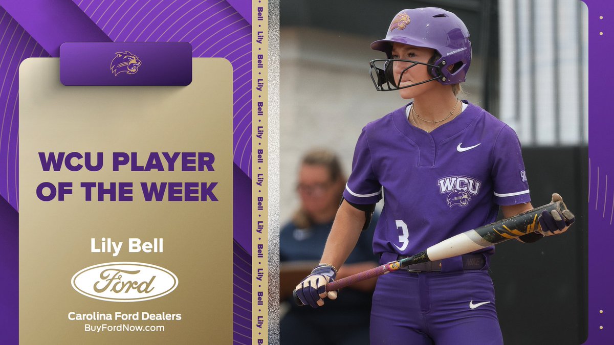 Western Carolina Athletics (@catamounts) on Twitter photo Our WCU Player of the Week presented by <a href="/localforddealer/">Carolina Ford Dealers</a> is Lily Bell of <a href="/CatamountSB/">Western Carolina Softball</a> !
Bell earned her second straight first-team all-conference honors last week. She also set the single-season record with 75 hits she also shattered a 15-year old <a href="/SoConSports/">The Southern Conference</a> record with a .455 Our WCU Player of the Week presented by <a href="/localforddealer/">Carolina Ford Dealers</a> is Lily Bell of <a href="/CatamountSB/">Western Carolina Softball</a> !
Bell earned her second straight first-team all-conference honors last week. She also set the single-season record with 75 hits she also shattered a 15-year old <a href="/SoConSports/">The Southern Conference</a> record with a .455