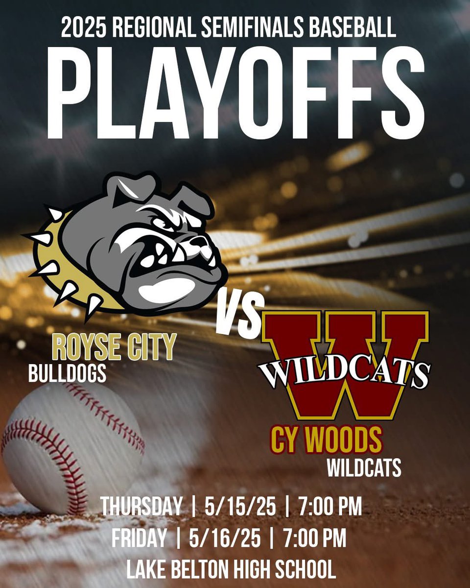 Royse City ISD Athletics (@rcisdathletics) on Twitter photo πΉππππ
3 π·ππππππ π°ππππππππππ:
πππ’π 1:
π
: Thursday, May 15th
π: 7:00 pm
π: Cypress Woods Wildcats
π: Lake Belton High School
ποΈ: events.hometownticketing.com/boxoffice/beltβ¦
πππ’π 2:
π
: Friday, May 16th
π: 7:00 pm
π: Lake Belton High School πΉππππ
3 π·ππππππ π°ππππππππππ:
πππ’π 1:
π
: Thursday, May 15th
π: 7:00 pm
π: Cypress Woods Wildcats
π: Lake Belton High School
ποΈ: events.hometownticketing.com/boxoffice/beltβ¦
πππ’π 2:
π
: Friday, May 16th
π: 7:00 pm
π: Lake Belton High School