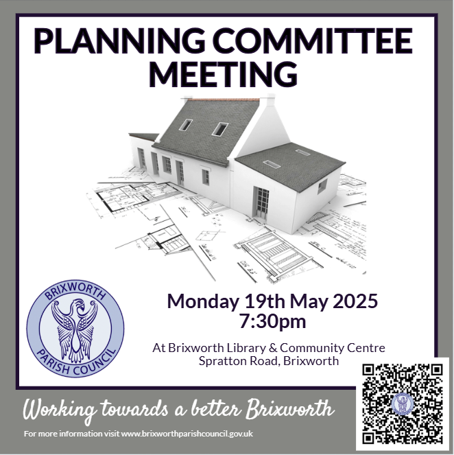 Our next Planning Committee Meeting will be held on Monday 19th of May, starting at 7:30pm in the Brixworth Library &amp; Community Centre Building. This is a public meeting.