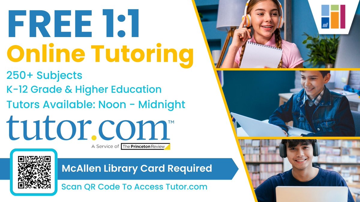 Finals coming up? Don’t stress—your McAllen Public Library card gives you free access to Tutor.com! Log in anytime for help with tough subjects, test prep, and study tools. 

Access it here: tutor.com/mcallenpl