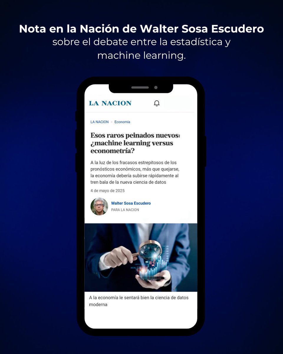 Departamento de Economía - U. de San Andrés (@econudesa) on Twitter photo 📰Nota de <a href="/wsosaescudero/">Walter Sosa Escudero</a> para La Nación sobre cómo las nuevas herramientas de ciencia de datos, machine learning y la inteligencia artificial 🤖, están desafiando y complementando a la econometría tradicional en la economía📉.
👉lanacion.com.ar/economia/esos-… 📰Nota de <a href="/wsosaescudero/">Walter Sosa Escudero</a> para La Nación sobre cómo las nuevas herramientas de ciencia de datos, machine learning y la inteligencia artificial 🤖, están desafiando y complementando a la econometría tradicional en la economía📉.
👉lanacion.com.ar/economia/esos-…