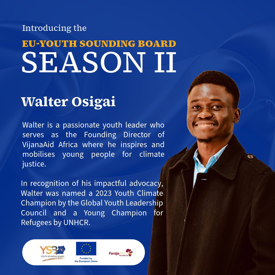 FarajaAfricaFdn's tweet photo. @AmanyaBelyndah @EACYParliament @NYPUganda A passionate advocate for climate justice, Walter Osigai brought Uganda's perspective to global platforms including @YALINetwork,  Nairobi Summer School on Climate Justice and COP28 during his impactful tenure on the EU Youth Sounding Board Season I. #EUYSBLaunch https://t.co/cry43uCK7k