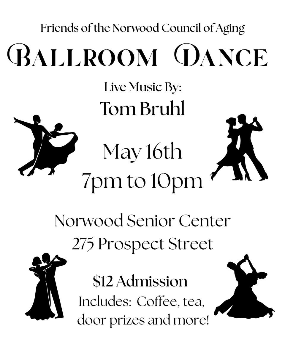 Put on your dancing shoes- this Friday, May 16, from 7pm-10pm the  will have a Ballroom Dance with live music, door prizes, refreshments and more! $12 admission. See you on the dance floor!! 🎶💃