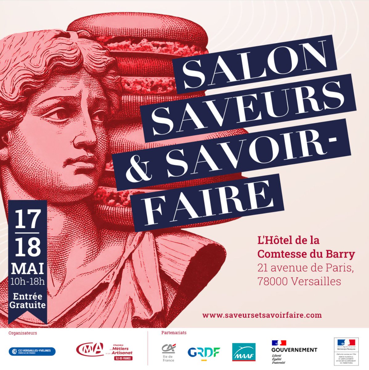 Ce week-end, rdv au #salon "Saveurs &amp; Savoir-Faire" à l'Hôtel du Barry #Versailles ? 
40 artisans locaux à découvrir, dégustations &amp; animations !
Gratuit / s'inscrire 👉 eventbrite.fr/e/salon-saveur…... 
#Yvelines #Artisanat #Gastronomie 
<a href="/CCI_78/">CCI 78</a> <a href="/cmaidf/">CMA Île-de-France</a> <a href="/CA_IDF/">Crédit Agricole IDF</a> <a href="/GRDF/">GRDF</a> <a href="/MAAFAssurances/">MAAF</a>