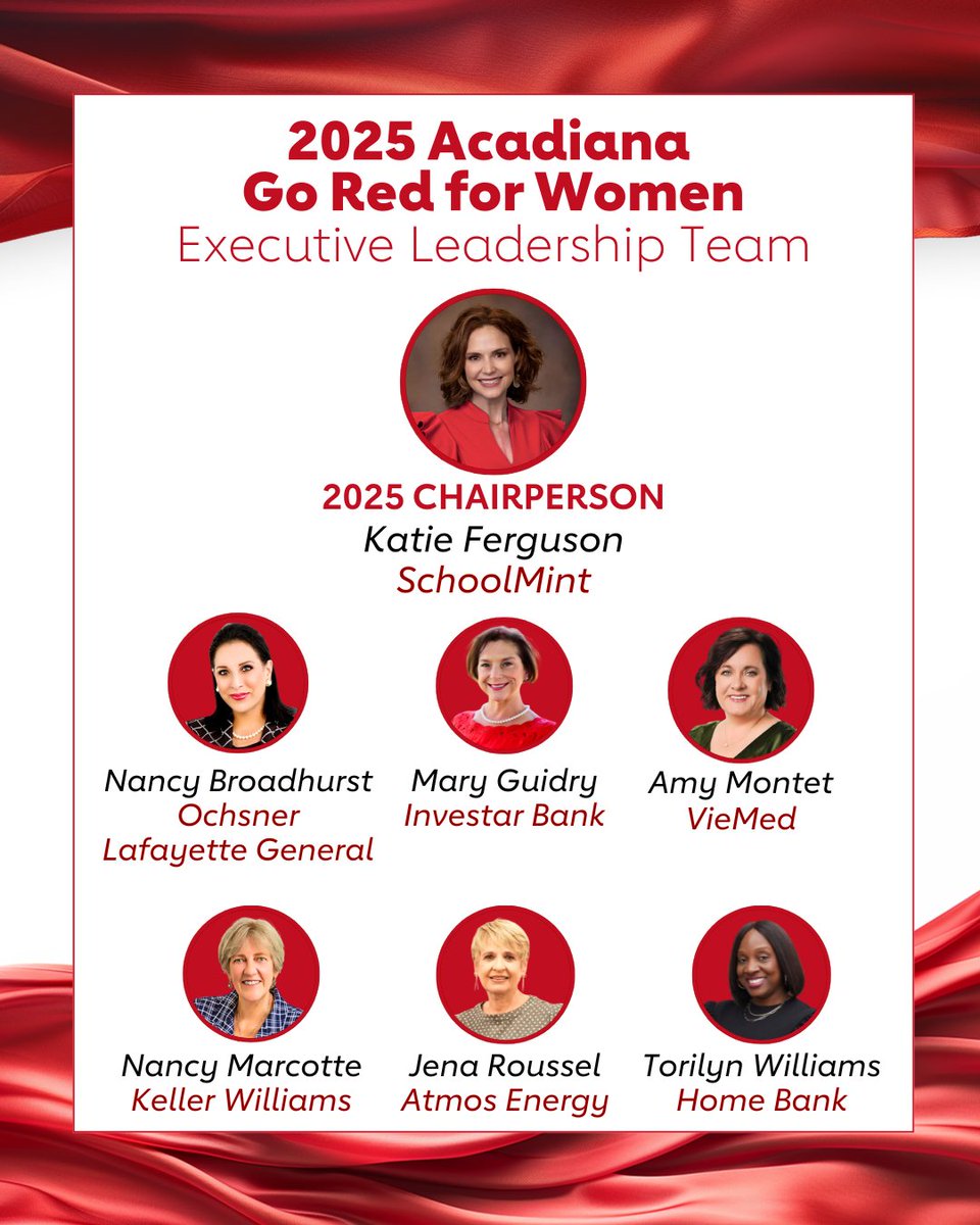 Thank you to our incredible Executive Leadership Team for the 2025 Acadiana Go Red for Women Campaign 👏 There's still time to join them for the 2025 Acadiana Go Red for Women Luncheon on Tuesday, May 20th. For more info or to purchase tickets, visit spr.ly/6017N3JPH.
