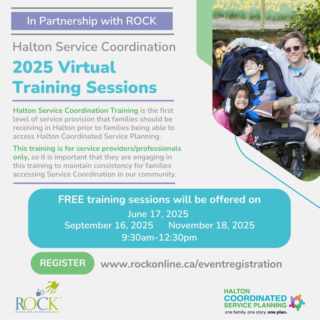 Halton Service Coordination Training is the first level of service provision families should receive before accessing HCSP. This FREE training session now has three remaining dates to choose from!  

Visit rockonline.ca/eventregistrat… &gt; For Service Providers Training and Education