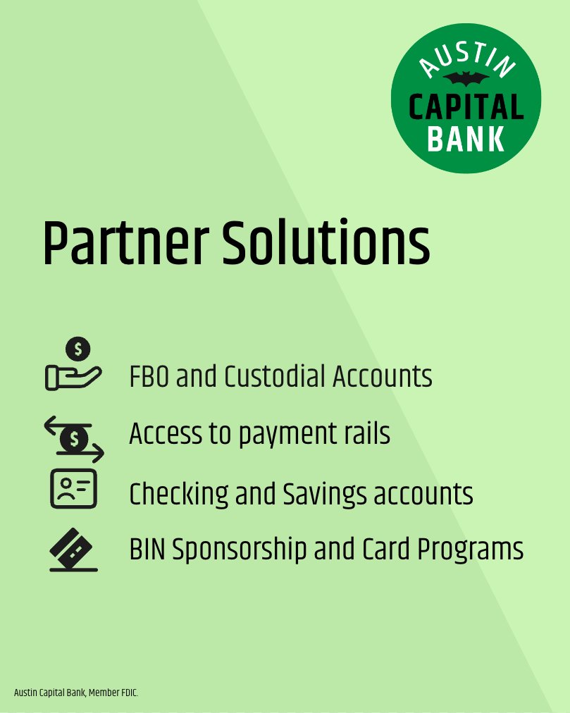 At Austin Capital Bank, we don’t just build our own brands – we empower Fintechs and businesses to create secure banking programs tailored to their customers' needs. 💼💡 #Fintech #BankingInnovation #SecureBanking #ACB #MemberFDIC