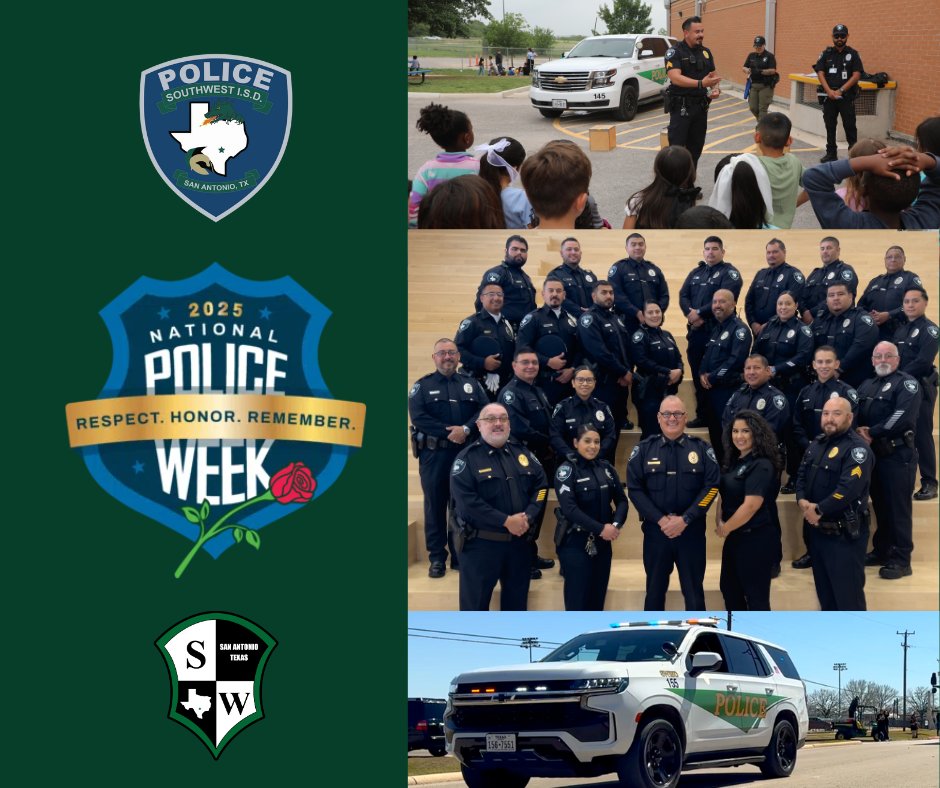 Shout-out to our amazing SWISD Police Department during National Police Week!
 We appreciate everything you do to keep our schools and community safe. Thanks for all you do! Have an awesome week!
#SWISDexperience