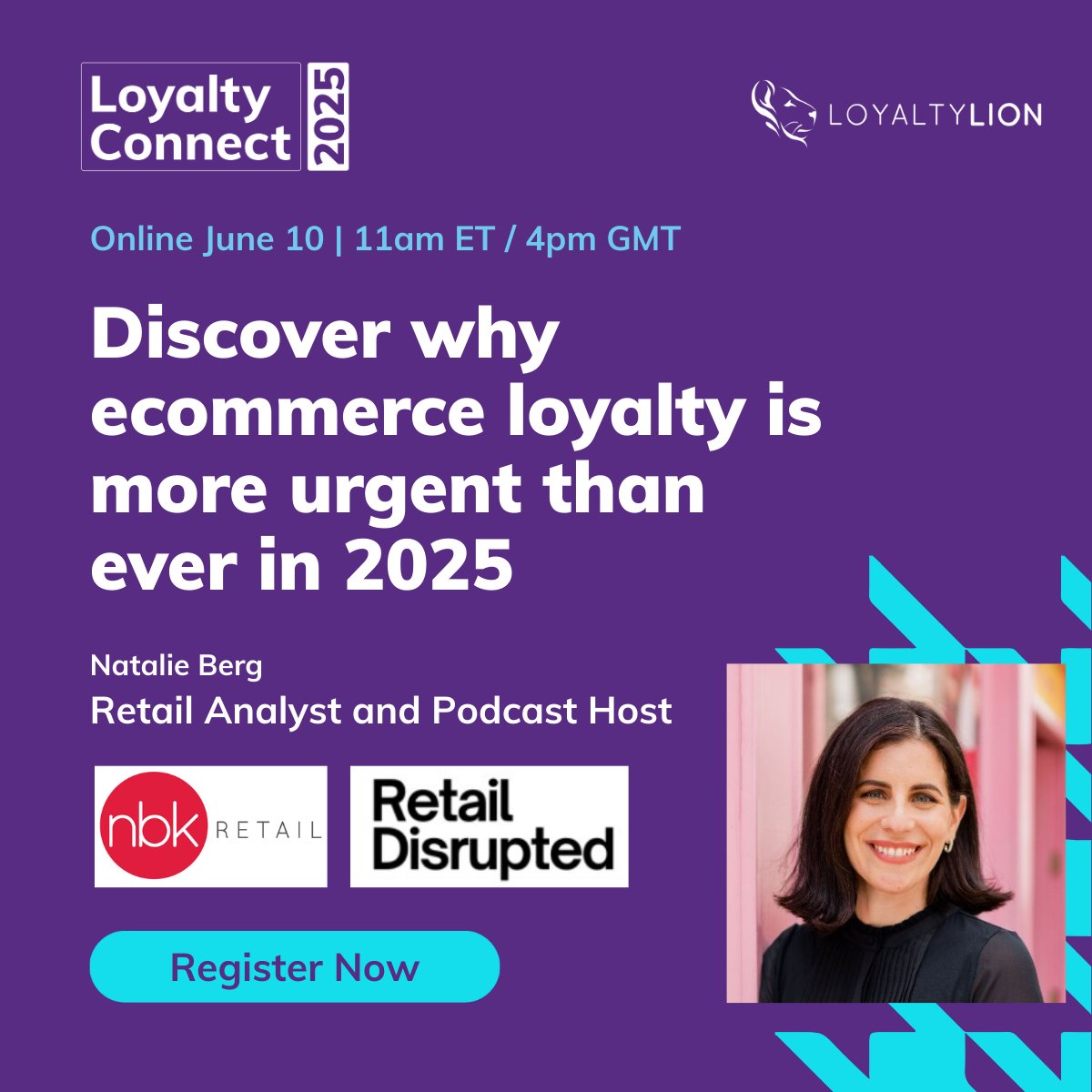 Announcing our first Loyalty Connect keynote speaker! 🎉

Natalie Berg is a world-renowned retail thought leader. On June 10, she'll share top insights on consumer attitudes to loyalty and the urgency of retention today.

Don't miss out! Sign up now: hubs.la/Q03lMtpq0