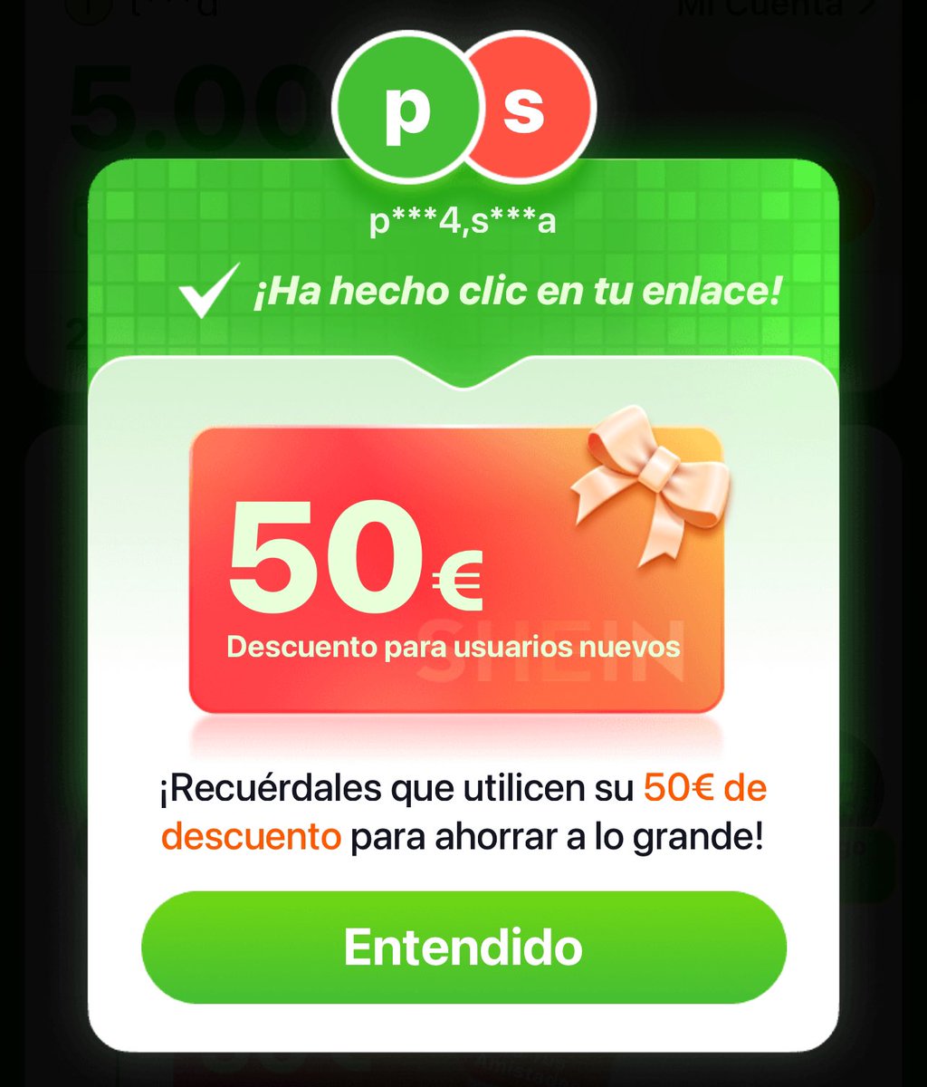 Si no tienes cuenta en SHEIN puedes creártela y si quieres hacer un pedido, si te registras desde este enlace te llevas 50€ 🫰🏻❤️ #shein (también vale para usuarios ya creados que no hayan pedido desde hace + de un año

2 personitas disfrutan de sus 50€

onelink.shein.com/12/4o9s7rdg3r5f