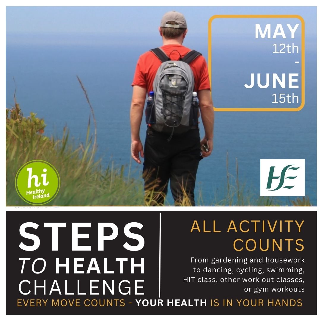👣The Steps to Health campaign is now underway, a great opportunity for staff to increase their physical activity levels to improve their physical and mental health. The challenge takes place for 5 weeks from May 12 &amp; finishes on June 15. 
Visit hse.ie/stepschallenge for info