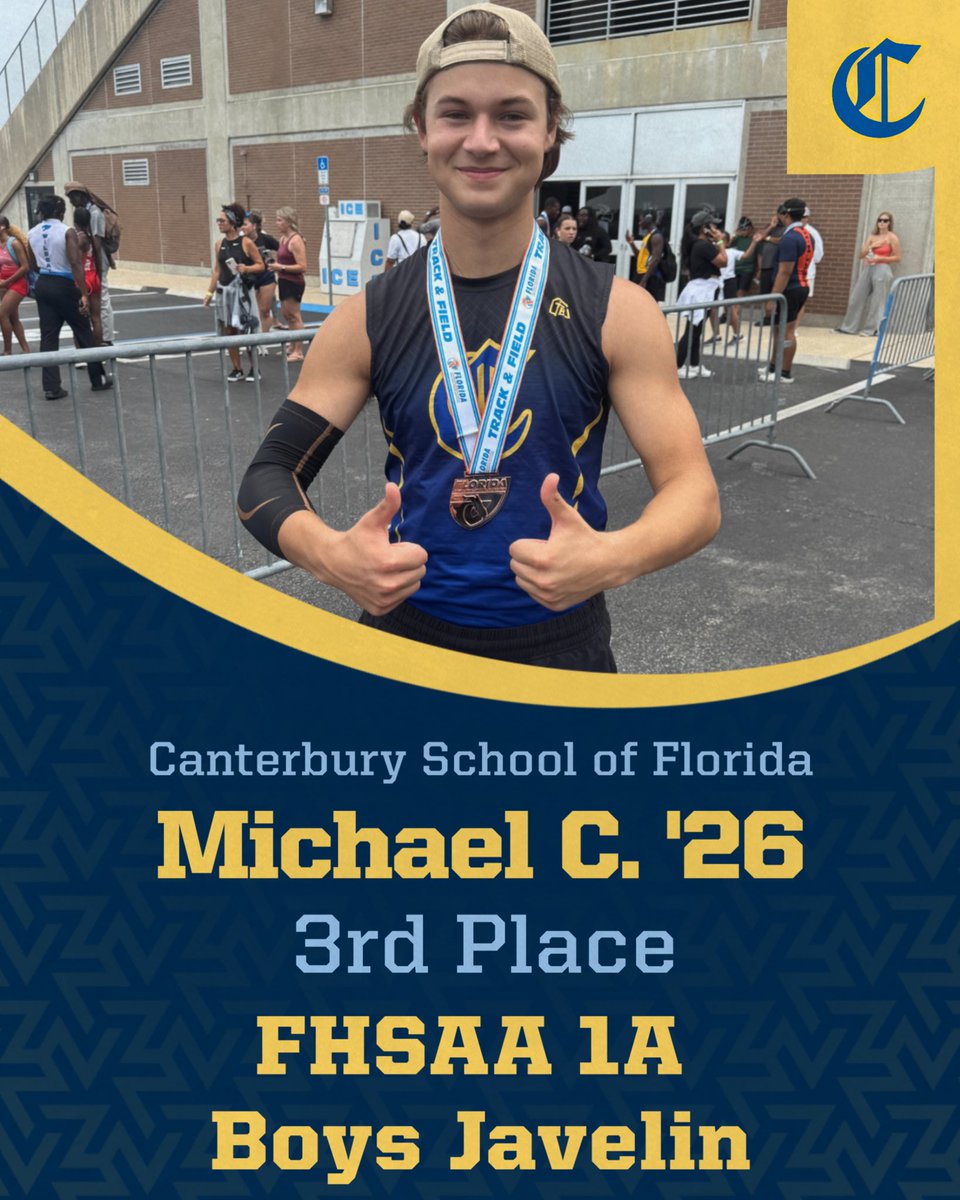 Congratulations Michael C. on coming in 3rd in the FHSAA 1A Boys Javelin and setting a new school record for distance thrown at 52.44 meters!
