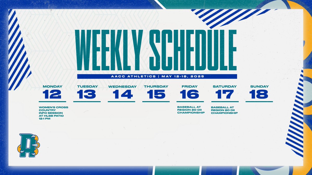 This Week in AACC Athletics: Women's Cross Country Info Session Monday from 12-1 p.m. at HLSB Patio. Baseball plays for the Region 20 Championship Friday, Saturday (if necessary).
