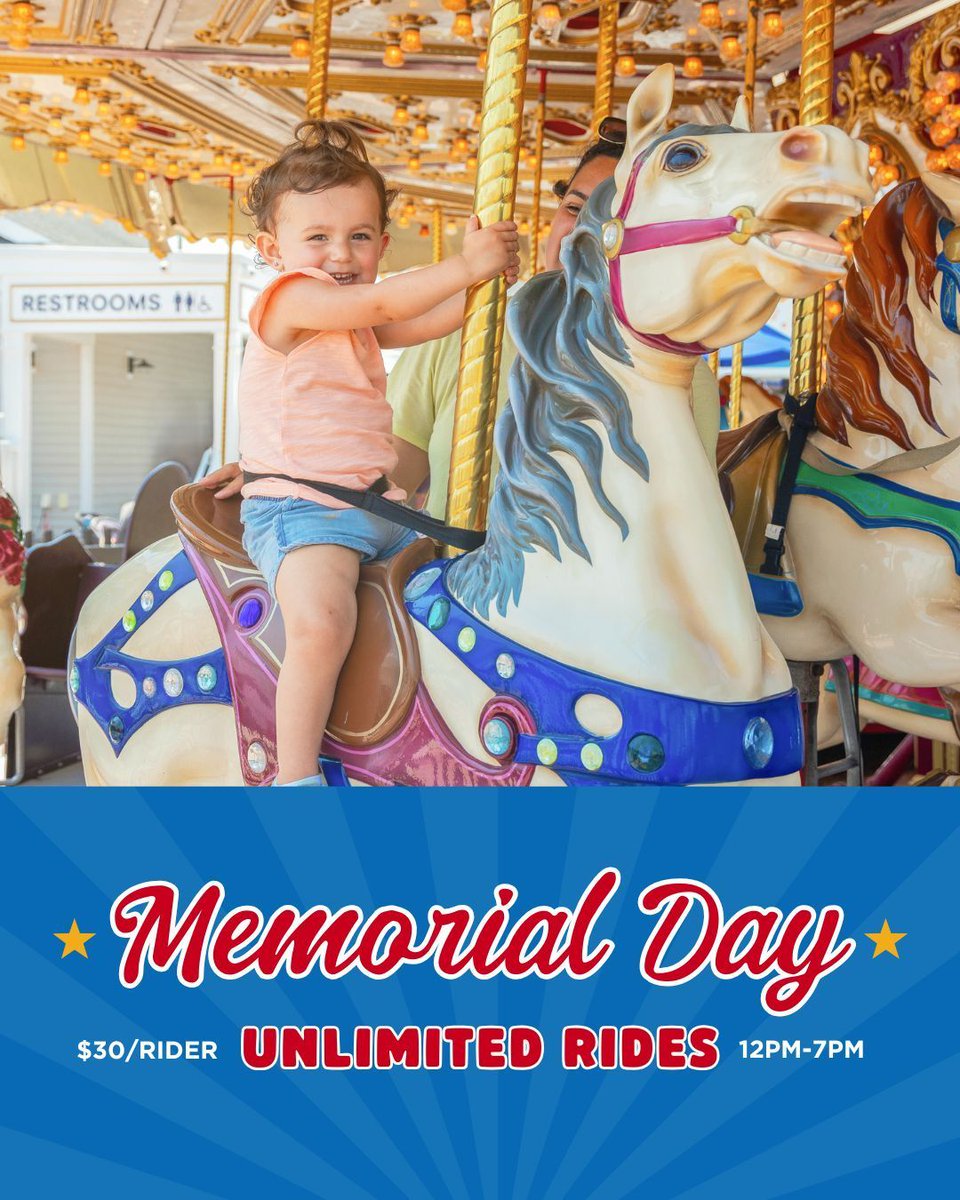 Kick off the summer with us on Memorial Day!  Enjoy $30 Unlimited Rides on Memorial Day from 12pm-7pm.