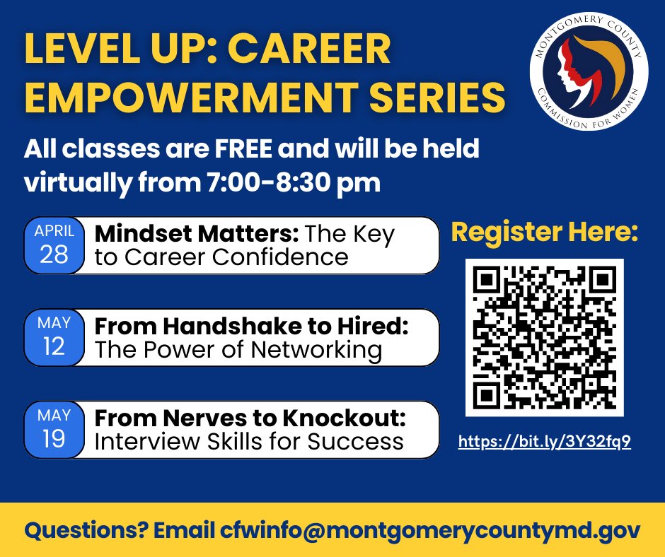 MoCoWomen's tweet image. Join us tonight for our Career Series seminar: From Handshake to Hired: The Power of Networking! Join us to learn how to build meaningful connections that move your career forward! Register here: ow.ly/1b6F50VR0gs