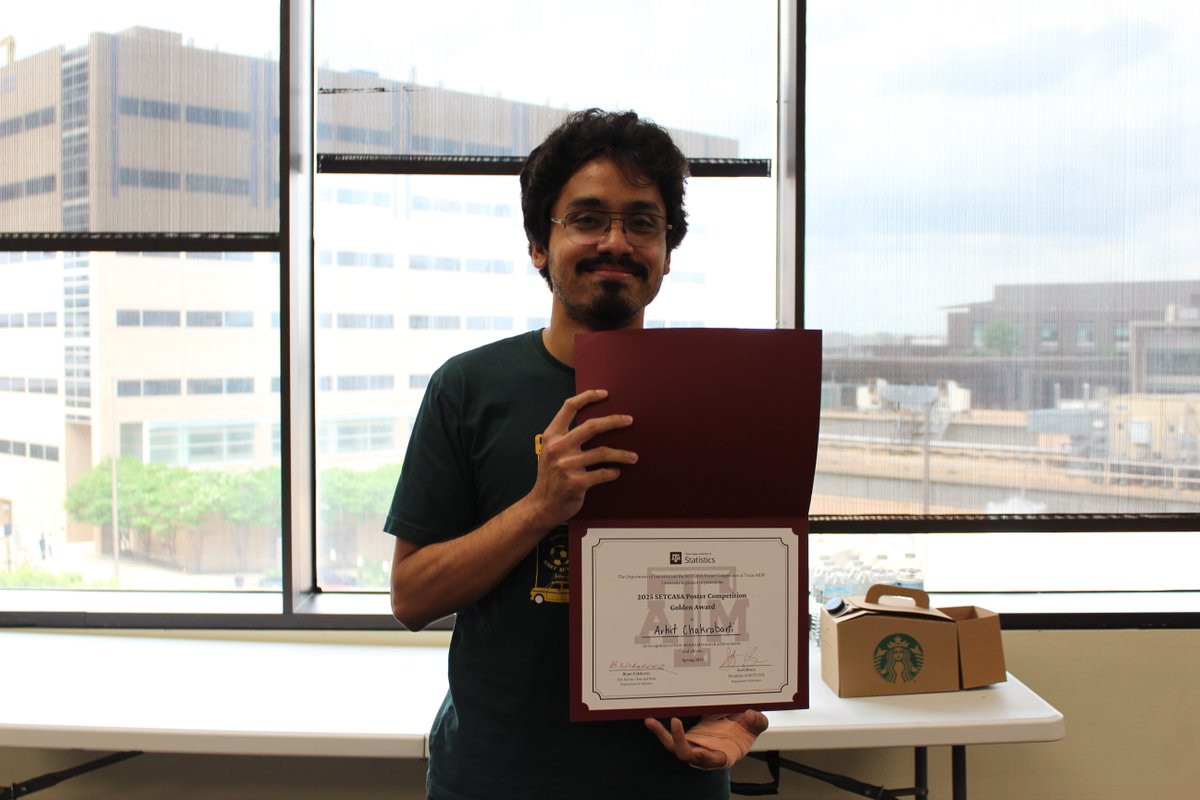 TAMUstats's tweet image. π Huge congrats to all winners of the 2025 SETCASA Poster Competition! π
Special shoutout to Arhit, Snigdha, Srijato, John Paul, Brian, Trisha, Sungee & Aramayis! π
Amazing work by all β good luck on whatβs next! π«
#tamu #tamustats #statistics #postercomp