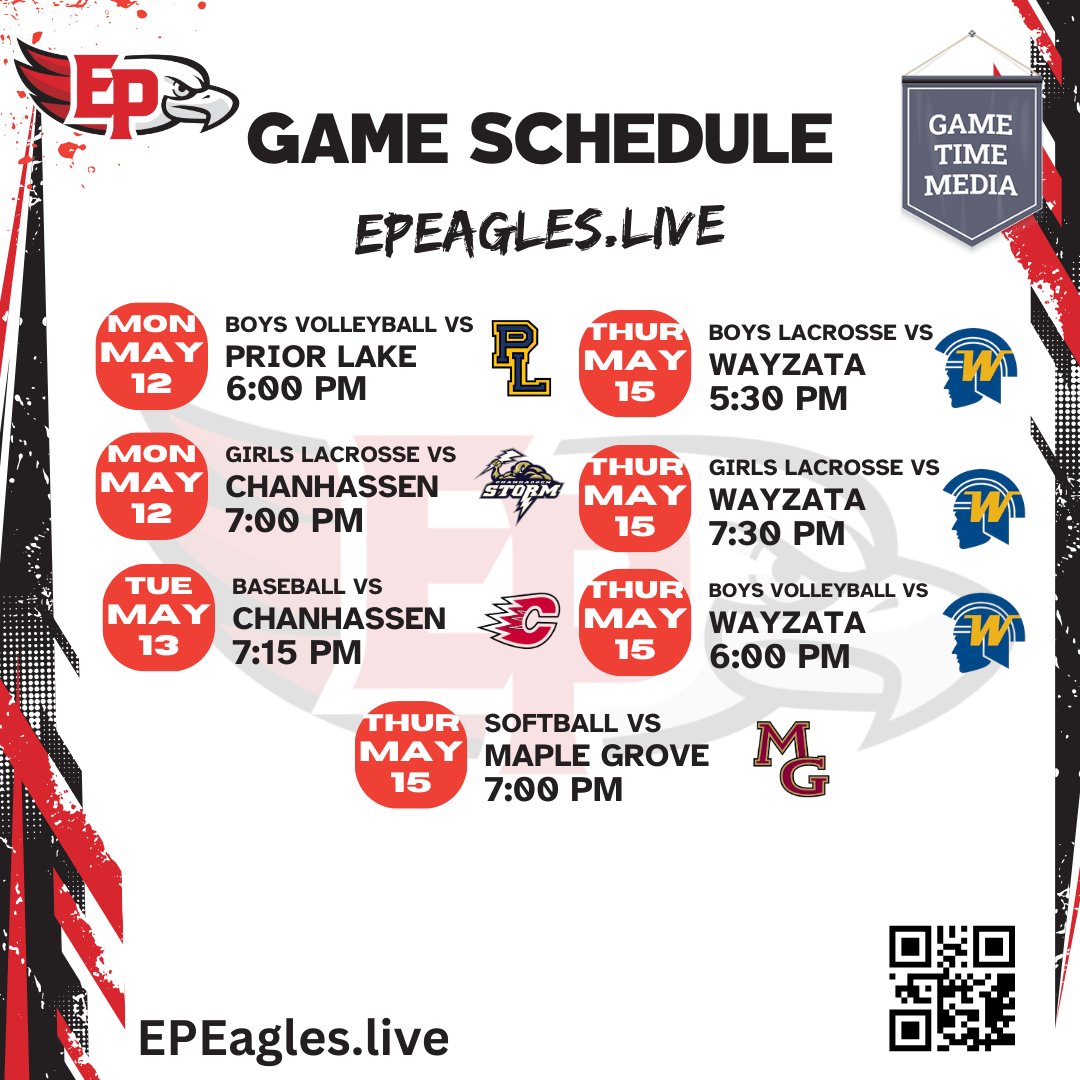 Eden Prairie Eagles are stacking up wins this week! 🏐🥍⚾🥎
5/12–5/16: VB, LAX, Baseball &amp; Softball 🔥
Watch live: EPEagles.Live

#EdenPrairie #MNHighSchoolSports