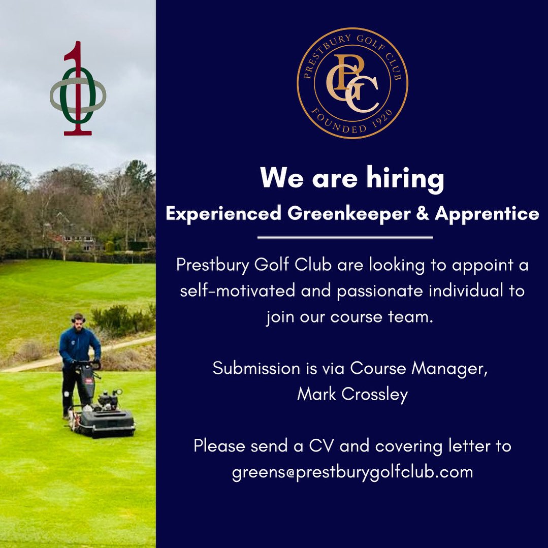 Prestbury Golf Club (@prestburygolf) on Twitter photo An exciting opportunity has arisen for an experienced Greenkeeper to join our team. We are also seeking an apprentice who is looking for a career in the golf.
To apply please email our Course Manager, Mark Crossley using greens@prestburygolfclub.com
prestburygolfclub.com/careers-at-pre… An exciting opportunity has arisen for an experienced Greenkeeper to join our team. We are also seeking an apprentice who is looking for a career in the golf.
To apply please email our Course Manager, Mark Crossley using greens@prestburygolfclub.com
prestburygolfclub.com/careers-at-pre…