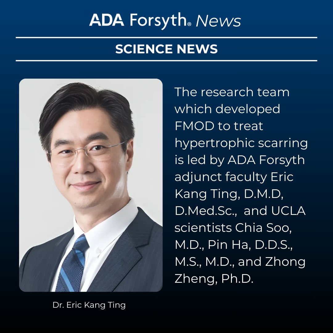 ForsythResearch's tweet image. Research being conducted by scientists at ADA Forsyth highlights how fibromodulin may help prevent thick scarring after cleft lip/palate surgery. This innovative study is co-led by AFI adjunct faculty Dr. Eric Kang Ting. Read the full press release here: forsyth.org/novel-therapeu…