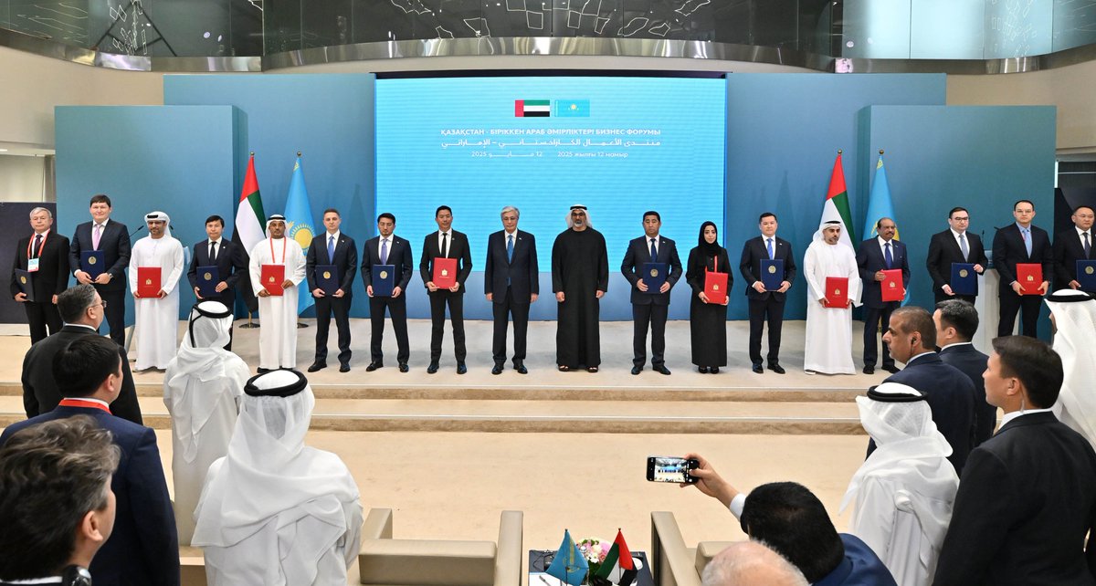 Press Office of the President of Kazakhstan (@aqorda_press) on Twitter photo 🇰🇿🤝🇦🇪 President <a href="/TokayevKZ/">Qasym-Jomart Toqayev</a> and Sheikh Khaled bin Mohamed bin Zayed attended the closing ceremony of the #Kazakhstan-#UAE Business Forum.
At his speech the President reaffirmed Kazakhstan’s commitment to supporting Emirati businesses & welcomed new initiatives, highlighting 🇰🇿🤝🇦🇪 President <a href="/TokayevKZ/">Qasym-Jomart Toqayev</a> and Sheikh Khaled bin Mohamed bin Zayed attended the closing ceremony of the #Kazakhstan-#UAE Business Forum.
At his speech the President reaffirmed Kazakhstan’s commitment to supporting Emirati businesses & welcomed new initiatives, highlighting