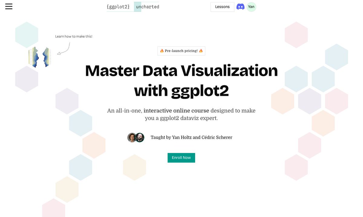Yan Holtz (@r_graph_gallery) on Twitter photo 😀🍾 Big, big news!! 🎉😱
➡️ I'm starting a new #dataviz project with <a href="/CedScherer/">Cédric Scherer</a>
It's an interactive online course designed to turn you into a ggplot2 dataviz expert!
➡️ ggplot2-uncharted.com
Pre-launch until Sunday. If you like making charts with R, you'll love it! 😀🍾 Big, big news!! 🎉😱
➡️ I'm starting a new #dataviz project with <a href="/CedScherer/">Cédric Scherer</a>
It's an interactive online course designed to turn you into a ggplot2 dataviz expert!
➡️ ggplot2-uncharted.com
Pre-launch until Sunday. If you like making charts with R, you'll love it!
