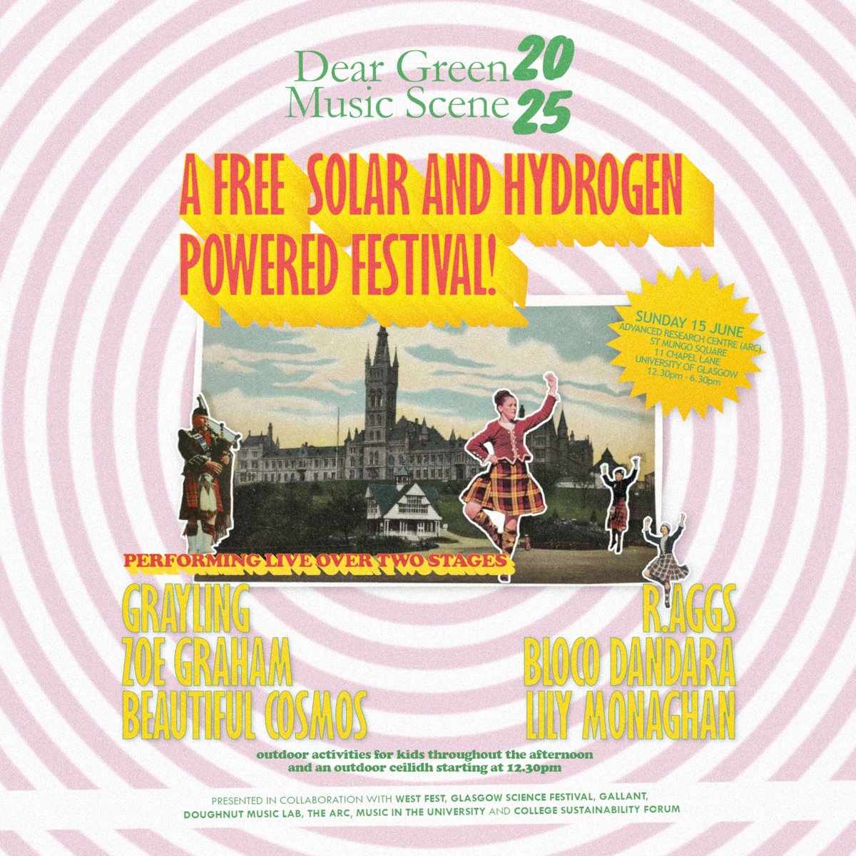 UofGARC (@uofgarc) on Twitter photo 🎵 Welcome to the Dear Green Music Scene Festival 2025
🤝For 2025 the ARC, Doughnut Music, <a href="/GALLANT_GLA/">GALLANT</a> <a href="/CommuniGALLANT/">Glasgow GALLANT Community</a>, <a href="/GlasgowSciFest/">Glasgow Science Festival</a>, <a href="/UofGlasgowMusic/">University of Glasgow Music</a> and <a href="/WestFestGlasgow/">WestFest</a> have all teamed up to create this sustainably powered music festival in St Mungo Square
🎟️Link in bio 🎵 Welcome to the Dear Green Music Scene Festival 2025
🤝For 2025 the ARC, Doughnut Music, <a href="/GALLANT_GLA/">GALLANT</a> <a href="/CommuniGALLANT/">Glasgow GALLANT Community</a>, <a href="/GlasgowSciFest/">Glasgow Science Festival</a>, <a href="/UofGlasgowMusic/">University of Glasgow Music</a> and <a href="/WestFestGlasgow/">WestFest</a> have all teamed up to create this sustainably powered music festival in St Mungo Square
🎟️Link in bio