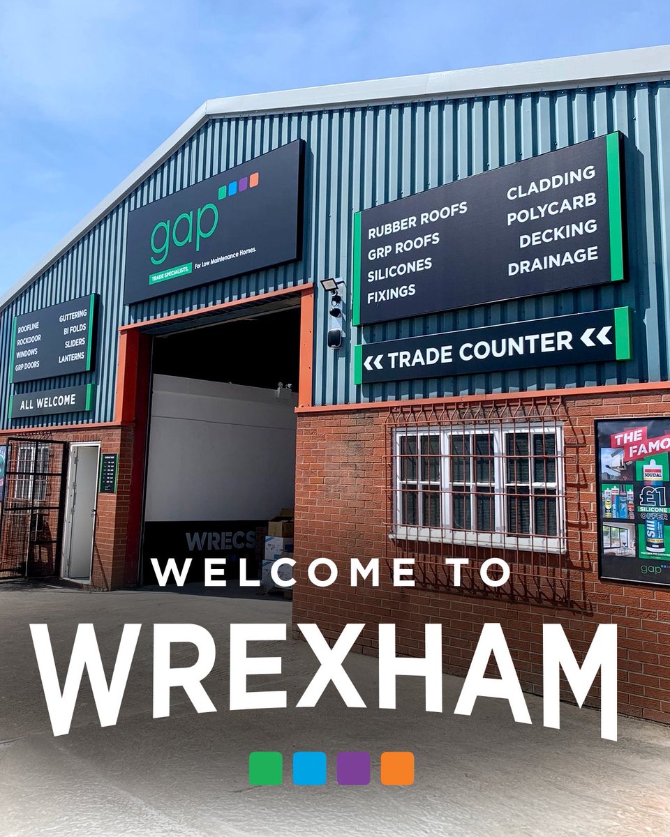 WELCOME TO WREXHAM! ⚽
 
GAP Wrexham has officially kicked off, launching with a bang and bringing a full squad of PVC-U &amp; Aluminium Building Products to the heart of the Welsh footballing city!
 
📍: 1 &amp; 2 Clwyd Court, Rhosddu Industrial Estate, #Wrexham, LL11 4YL