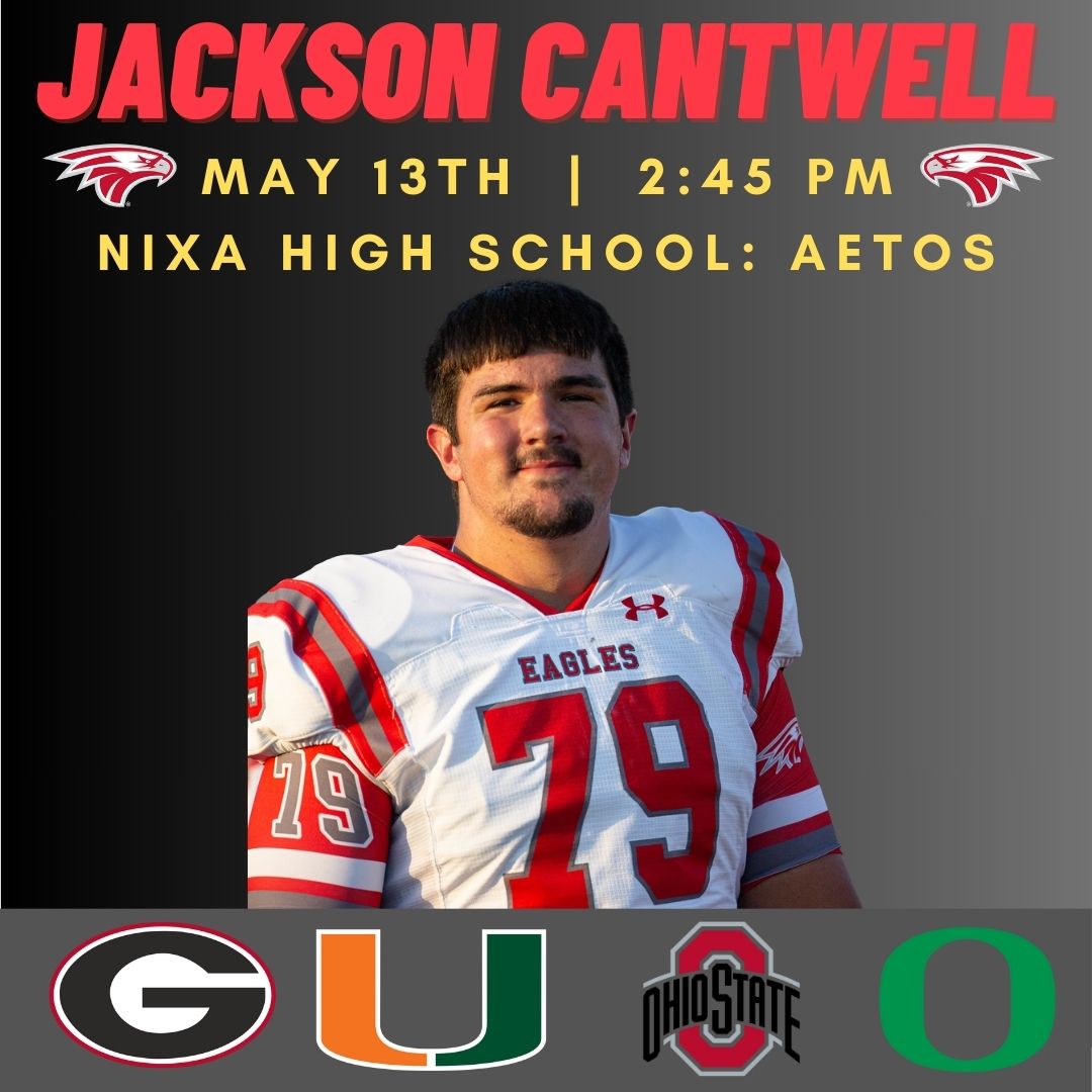 Join us as #1-ranked 2026 football recruit Jackson Cantwell makes his college decision!

May 13, 2025
2:45 PM
AETOS Center, Nixa High School

Live Stream: Nixa.red/JacksonCantwell