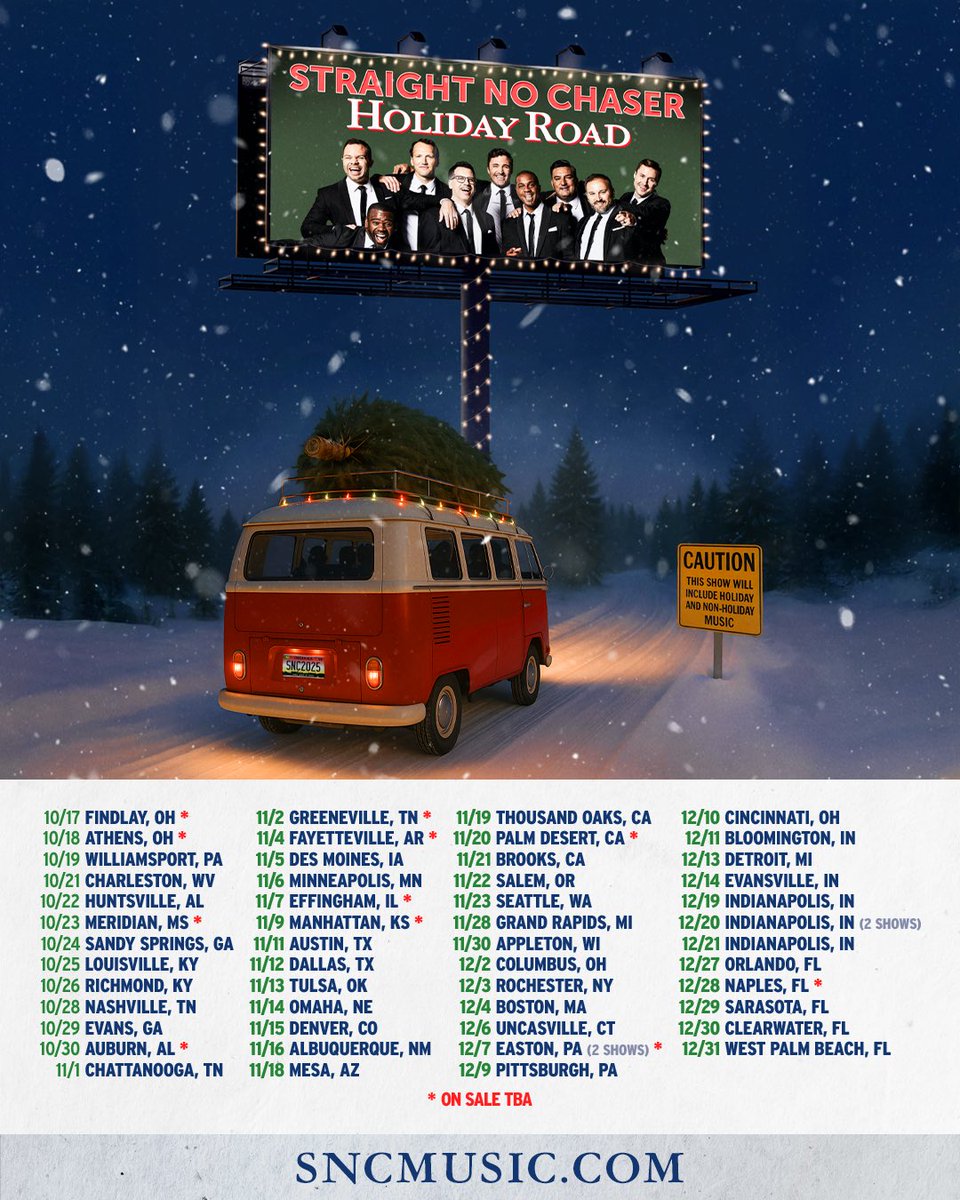 We’re hittin’ the Holiday Road! This fall we’re bringing the holiday cheer to over 60 cities across the country 🛷🎄

Pre-sale begins this Wednesday at 10am with code SNC2025 and tickets officially go on sale this Friday. 

sncmusic.com 🎫