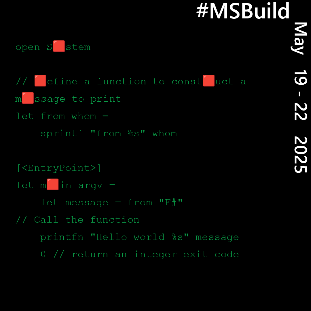 What's missing from our code? Solve each puzzle to find the hidden message 💡
#MSBuild
📅 May 19–22, 2025
👉 LINK: Register here build.microsoft.com/?wt.mc_ID=Buil…
#MSBuild