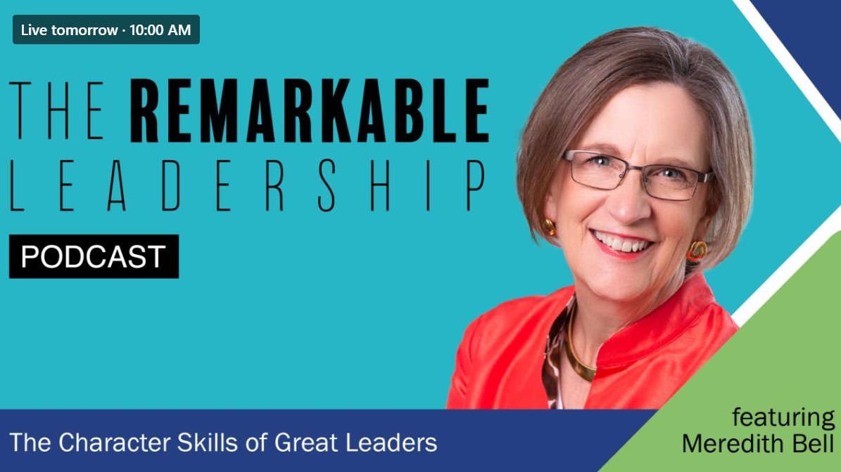Meredith Bell - @meredithbell.bsky.social (@meredithmbell) on Twitter photo What does strong character look like, and what does it take to strengthen your character as a leader?
I'll be speaking about "The Character Skills of Great Leaders" with <a href="/KevinEikenberry/">Kevin Eikenberry</a> on Tuesday, May 13, at 10am ET.
Sign up and join us here:
linkedin.com/events/7326571… What does strong character look like, and what does it take to strengthen your character as a leader?
I'll be speaking about "The Character Skills of Great Leaders" with <a href="/KevinEikenberry/">Kevin Eikenberry</a> on Tuesday, May 13, at 10am ET.
Sign up and join us here:
linkedin.com/events/7326571…