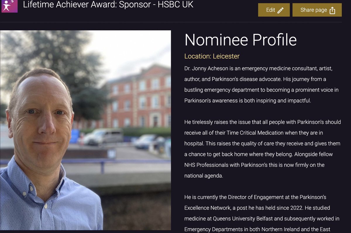 Found out today that I have been nominated for a Lifetime Achievement Award at The National Diversity Awards 2025 in association with <a href="/itvnews/">ITV News</a>

If you can identify with my #Parkinsons work then please consider voting explaining why
Closing date 14th May

search.app/SiDHAYTStoVerh…