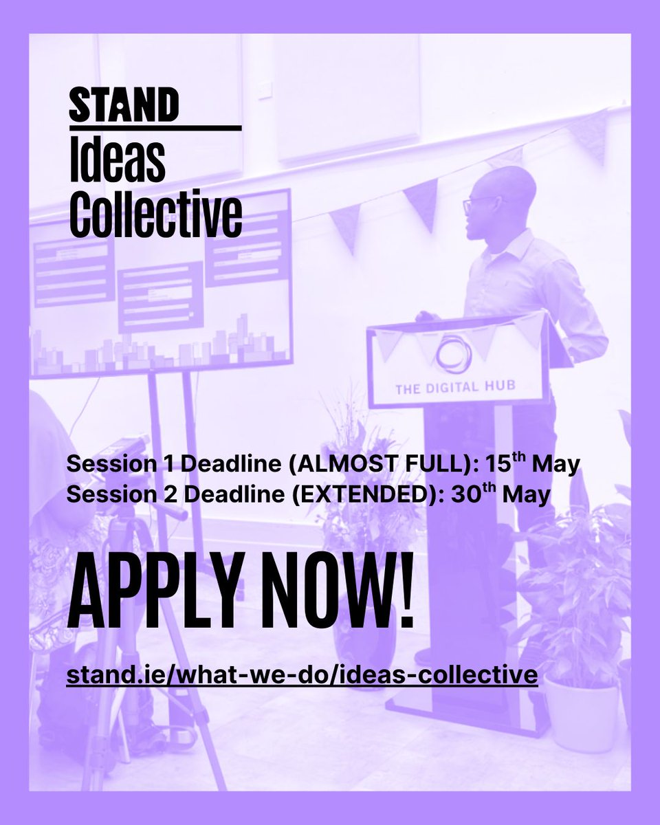 Our two iterations of the Ideas Collective are just a few weeks away! 🙌 You can head over to our website and learn more at: stand.ie/what-we-do/ide… . The clock is ticking, apply now ⏰  #socialenterprise #studentopportunities #universitystudentopportunities #socialchange