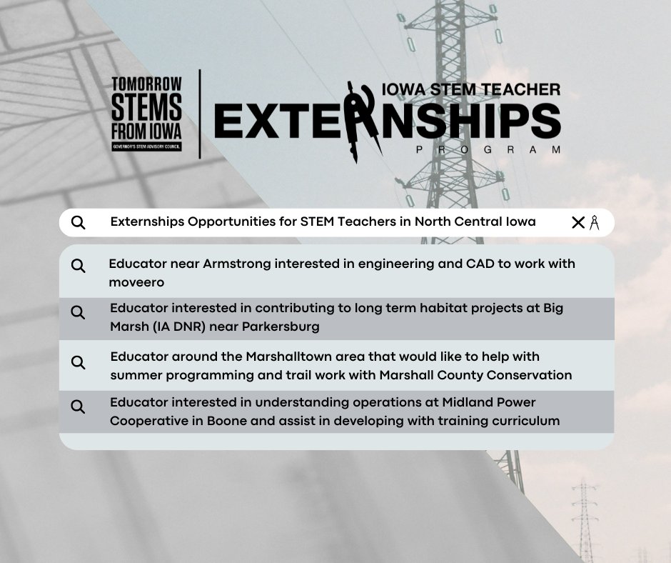 We're gearing up for a fantastic summer of Teacher Externships! Can you help us match a few more educators and workplace hosts in our region? Let <a href="/IowaSTEM/">Iowa STEM</a> know if you or someone you know can help complete one of these pairs!