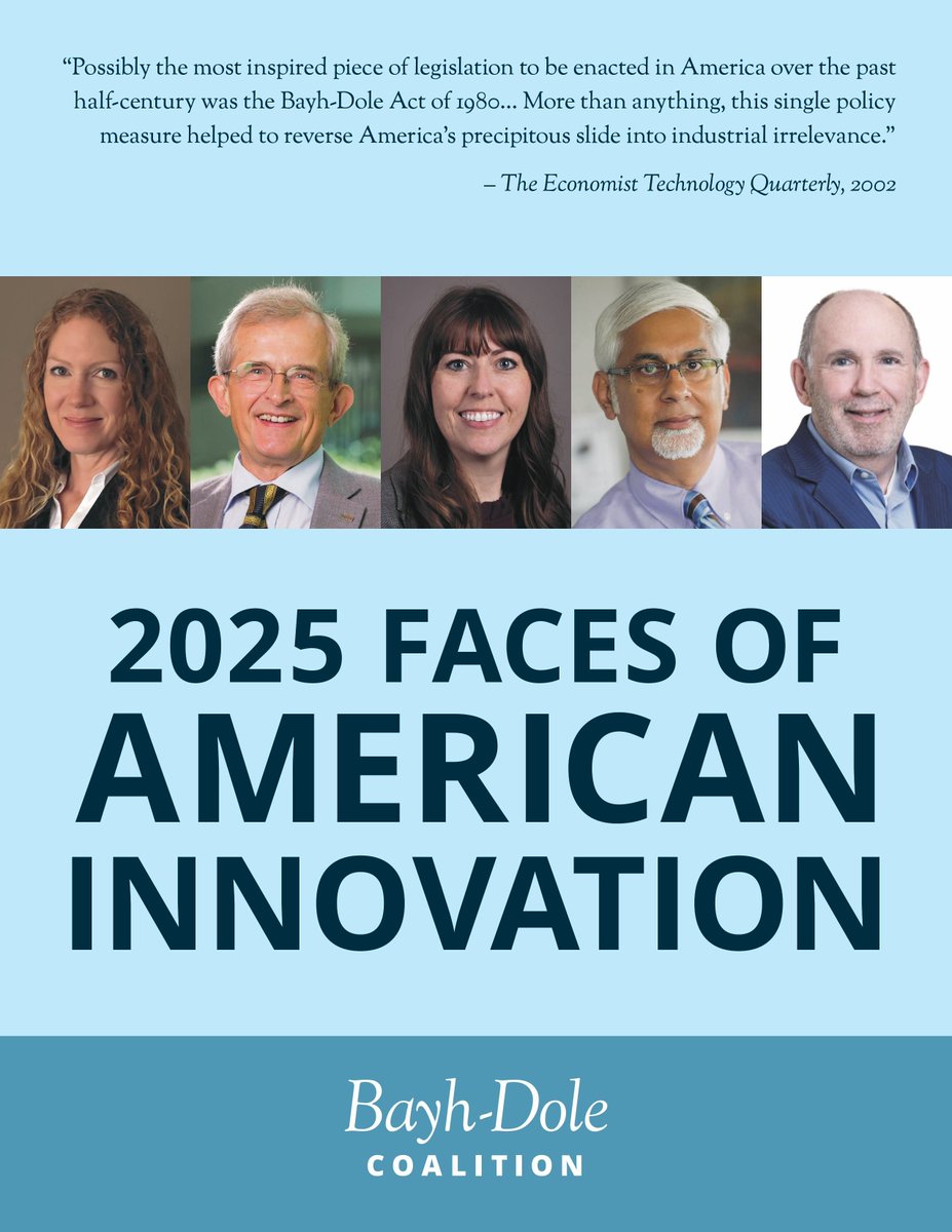 BayhDole's tweet image. 💡 It's here! Check out our 2025 "Faces of American Innovation" Report, featuring five new trailblazers whose work has helped millions from rural America all the way to outer space!
Read it here: buff.ly/VlkX3UB