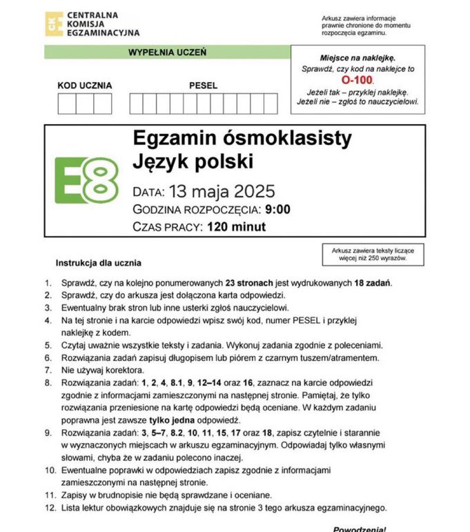 Hejcia Przyjaciele🙋🏼‍♂️
Mam Egzamin Ośmoklasisty z Języka Polskiego w wersji PDF.
Jeśli jesteś zainteresowany to: 
-Daj obserwacje 
-Daj Like 
-Napisz PV 
A Egzamin dostaniesz w przeciągu 30 minut. 

#egzaminosmoklasisty2025 #egzamin8klasisty #egzaminosmoklasisty 
#egzamin