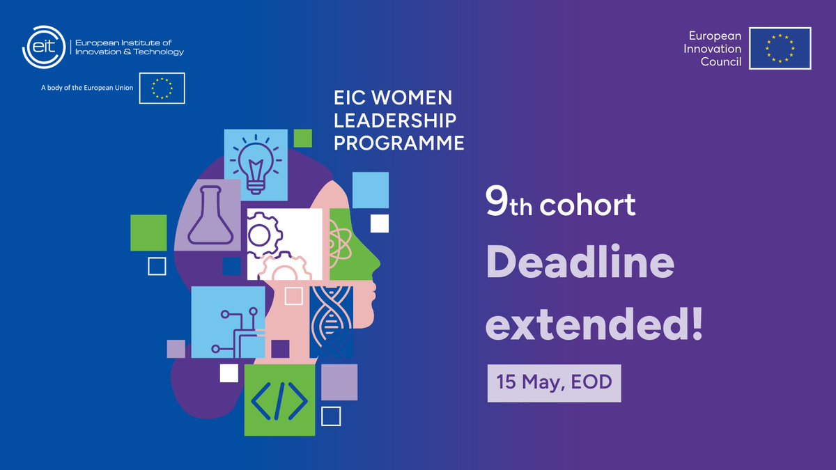 ⏰ Deadline extended! 

#EUeic and EIT-backed women (co-)founders &amp; C-suite leaders, this is your last chance to enhance your leadership &amp; entrepreneurial skills with the 9th cohort of the EIC Women Leadership Programme! 🚀

Apply by Thursday, 15 May 🔗 tinyurl.com/4y7cam8e